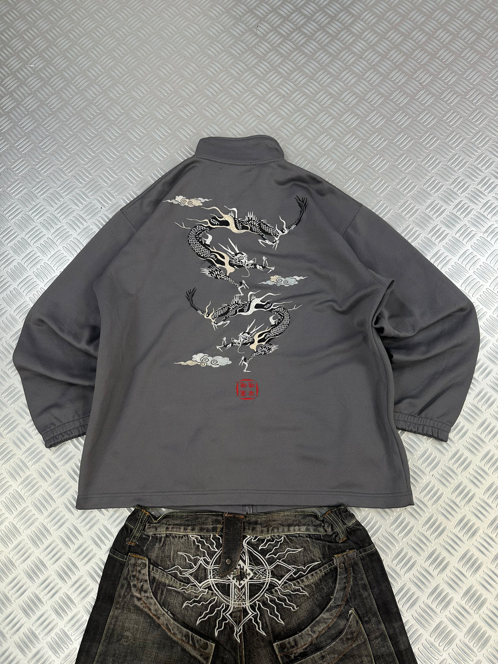Chaqueta Vintage Japonesa WARAWI con Bordado de Dragón sukajan (L)
