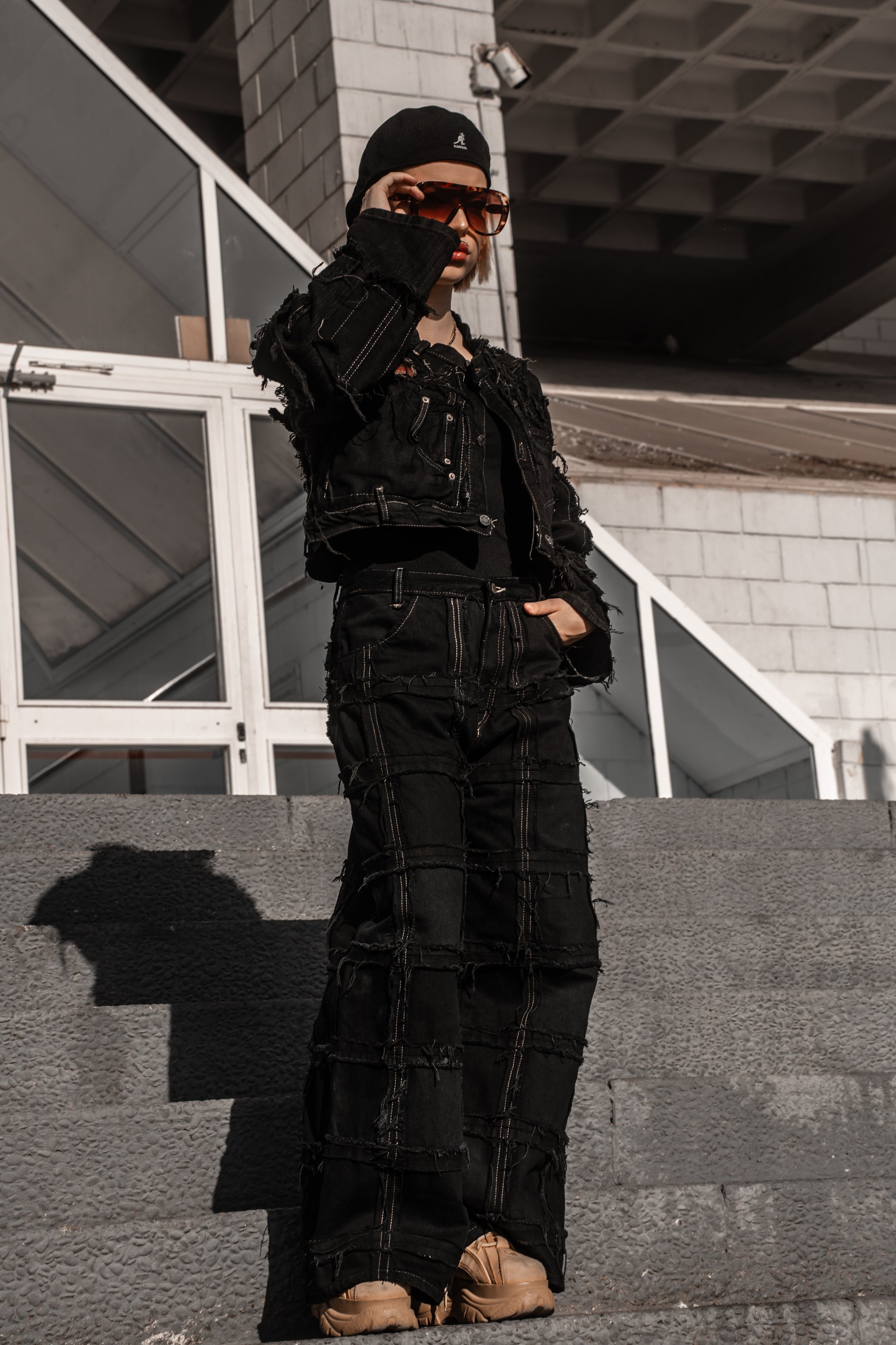 Vintage Patchwork Y2K Hip Hop Outfit Handmade