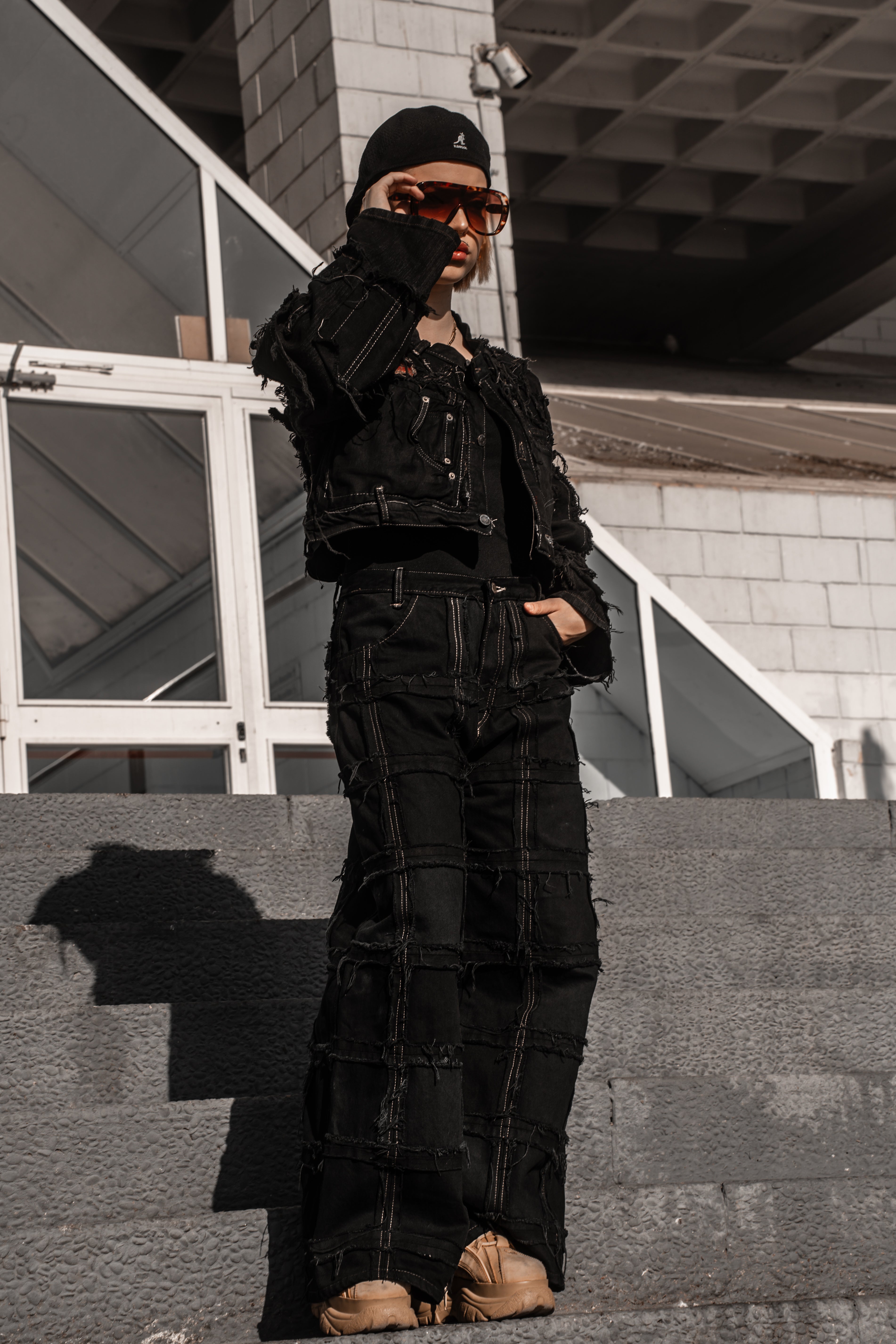 Vintage Patchwork Y2K Hip Hop Outfit Handmade