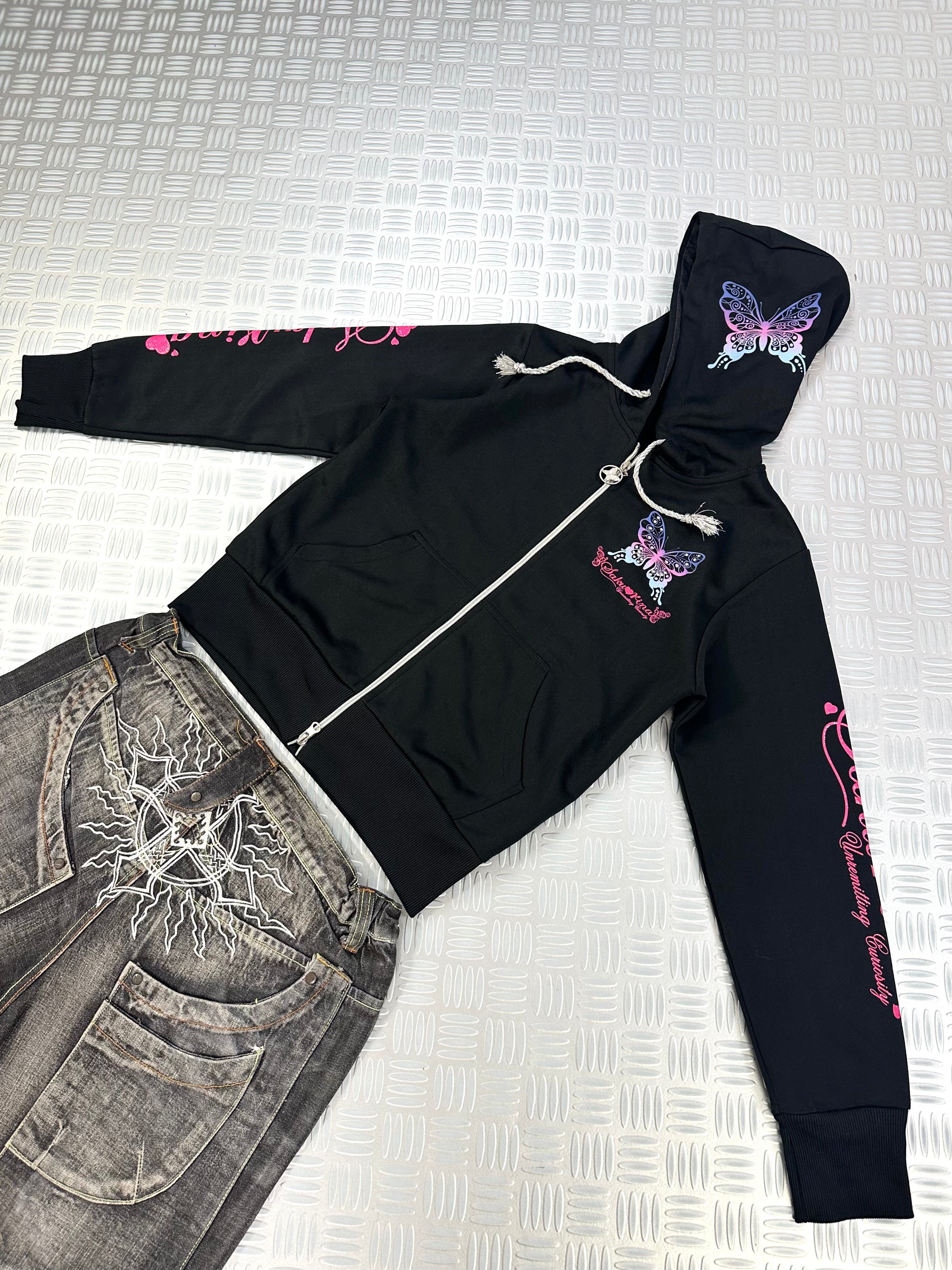 vintage sakurina japanese hooded graphic jacket y2k (M)