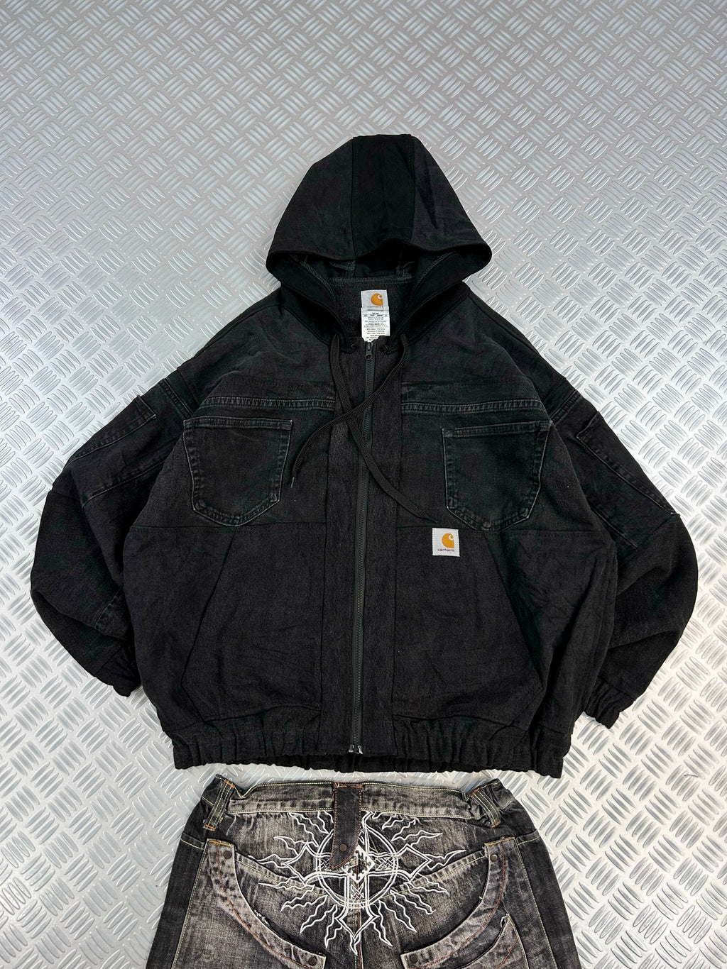 handmade hooded carhartt jacket upcycled (L)