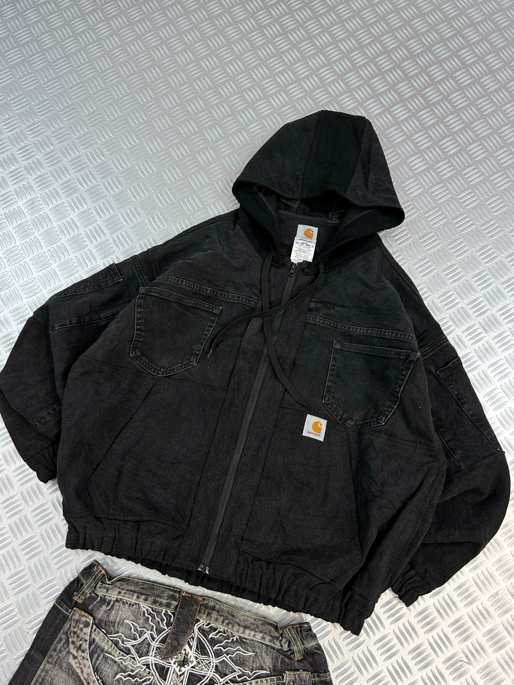 handmade hooded carhartt jacket upcycled (L)